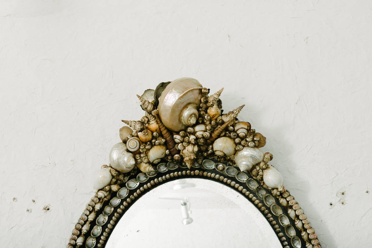 19th Century French Shell Encrusted Mirror In Excellent Condition In Houston, TX