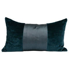 Blue Tuxedo Silk and Linen Velvet Lumbar Pillow