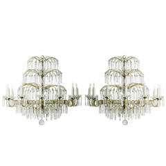 Pair of Early 20th Century Waterfall Crystal Chandeliers