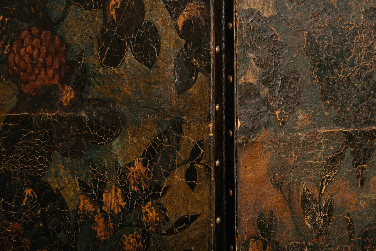 18th Century Painted Leather Screen 3