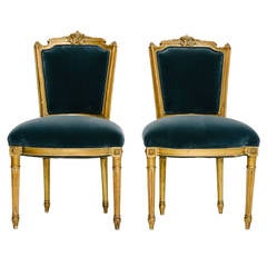 Pair of 19th French Century Louis XVI Style gilt wood Chairs