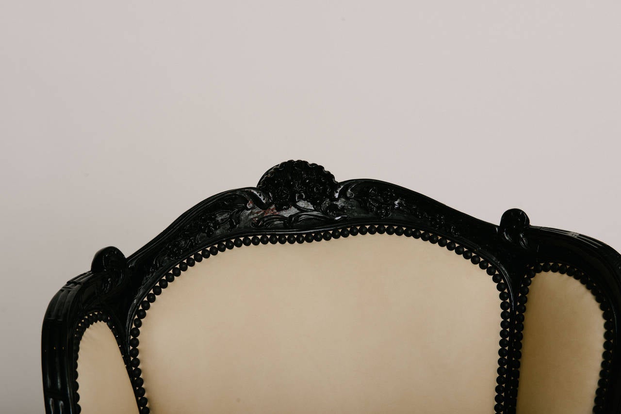 Leather 19th Century Black Lacquered Bergère For Sale