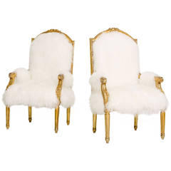 Pair of  Louis XVI Style Mongolian Curly Fur Fauteuils