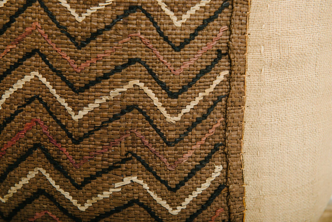 Tribal African Raffia Kuba Zig-Zag Pillow