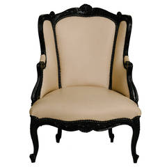 19th Century Black Lacquered Bergere 11