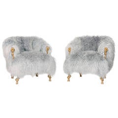 Pair of Chic Fournier Style Sheepskin Fur Bergeres