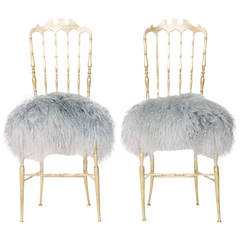 Pair of Icelandic Sheepskin Brass Chiavari Chairs
