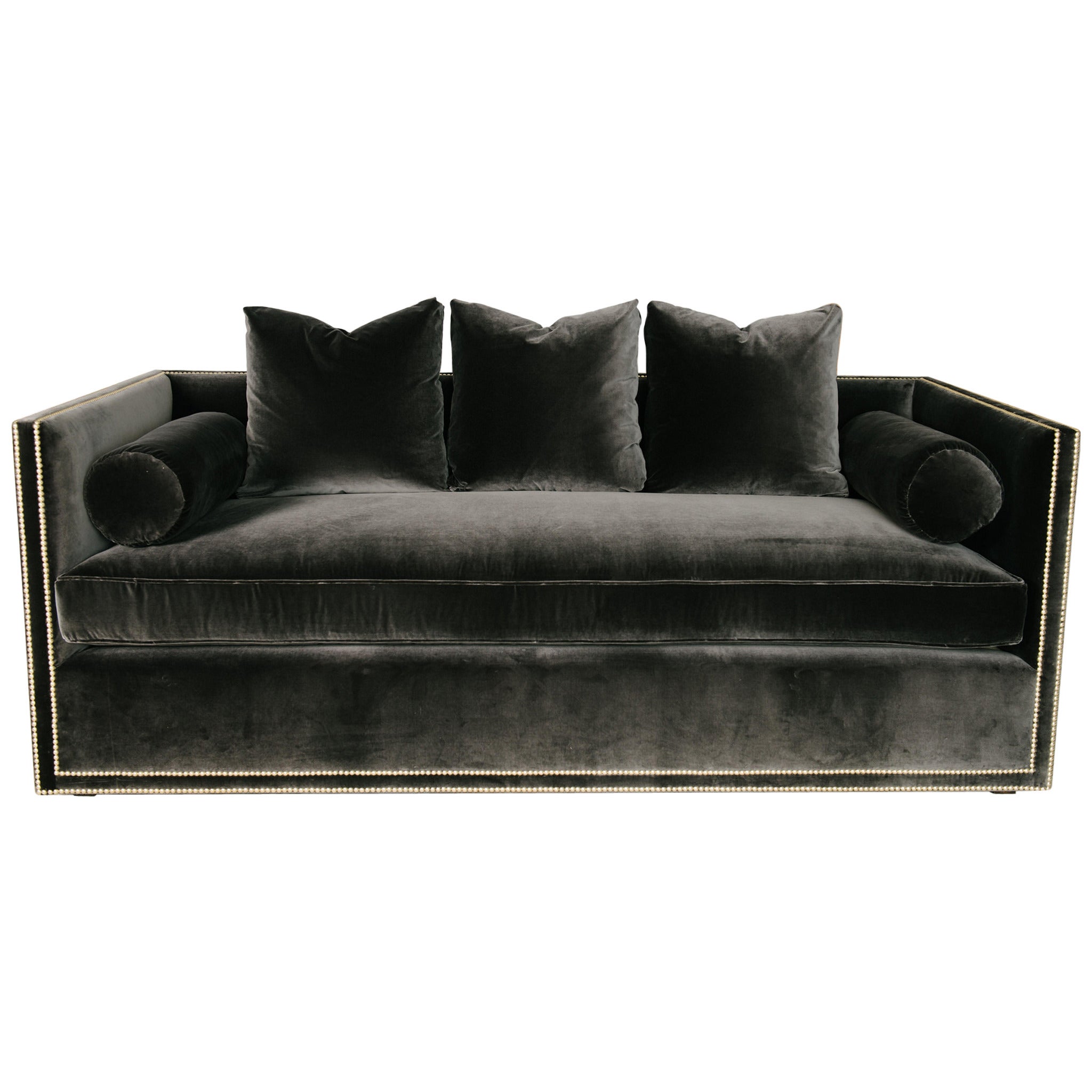 Custom Charcoal Velvet Tuxedo Sofa