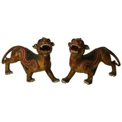 Pair of 19th Century Bonze Patinated Pixiu Dragon Sculptures