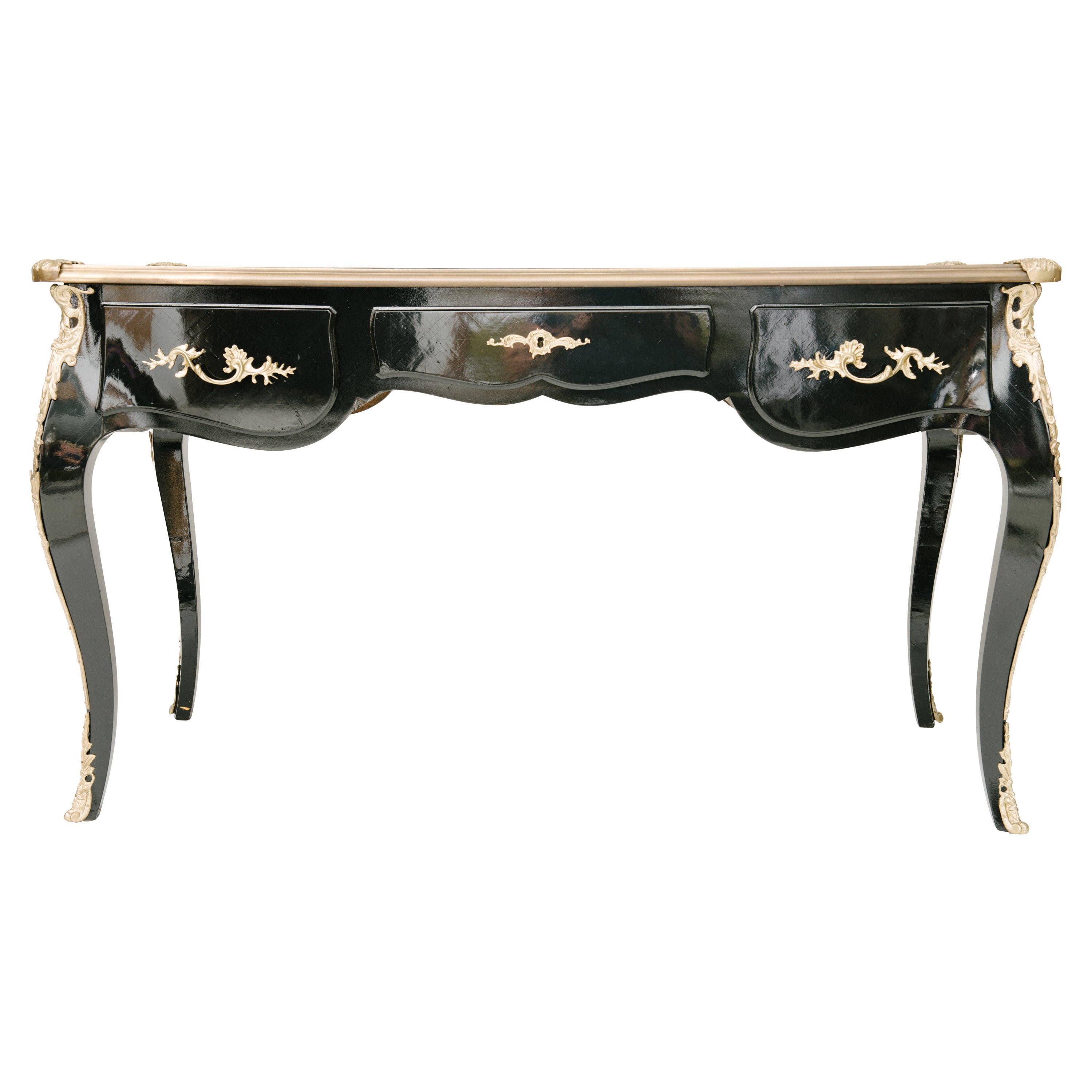 1940s French Black Lacquered Bureau Plat