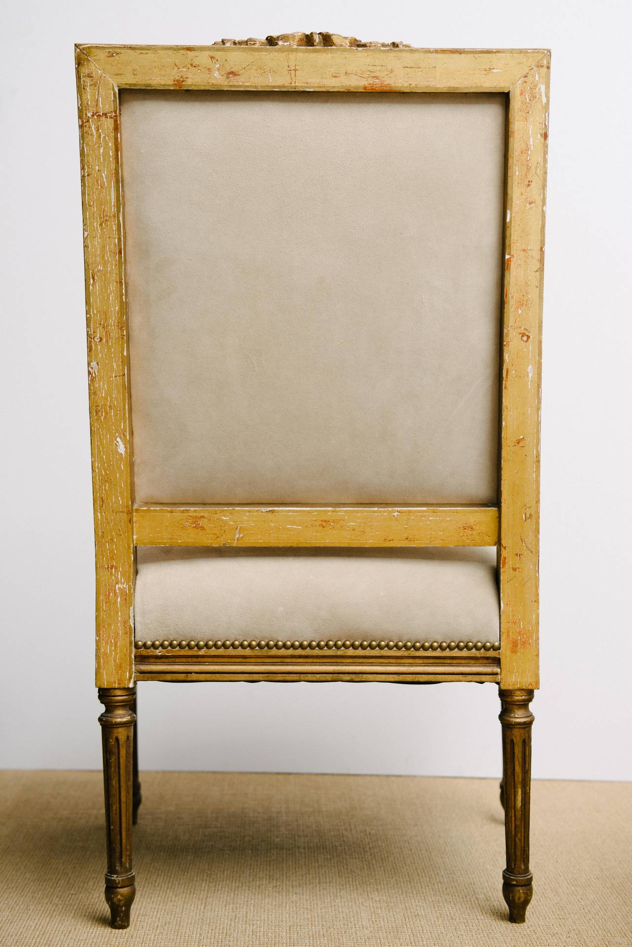 Leather Pair of 19th Century Louis XVI Style Gilt Fauteuils