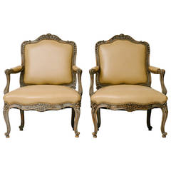 Pair of 19th Century Painted Louis XV Fauteuils