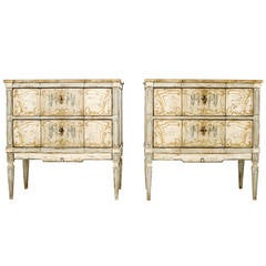 Pair of Italian Painted Louis XVI Style Commodes