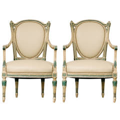 Pair of Early 20th Century Painted French Louis XVI Style Fauteuils 4