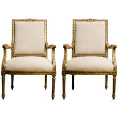 Pair of 19th Century Louis XVI Style Gilt Fauteuils