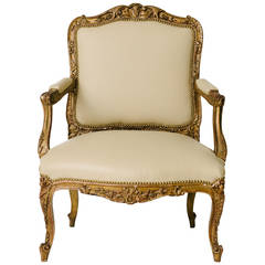 19th Century Louis XV Style Carved Giltwood Fauteuil