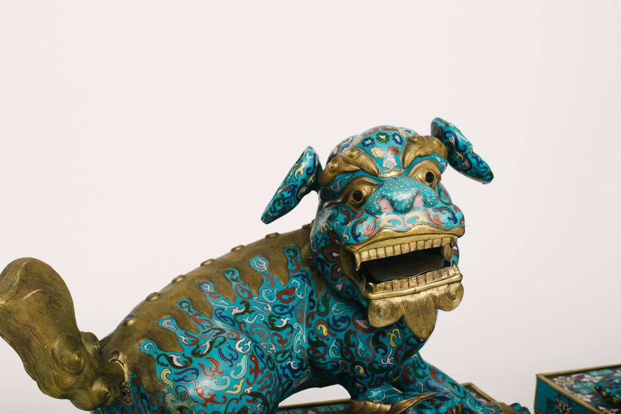 Chinese Export 19th Century Chinese Cloisonné Fu Dogs For Sale