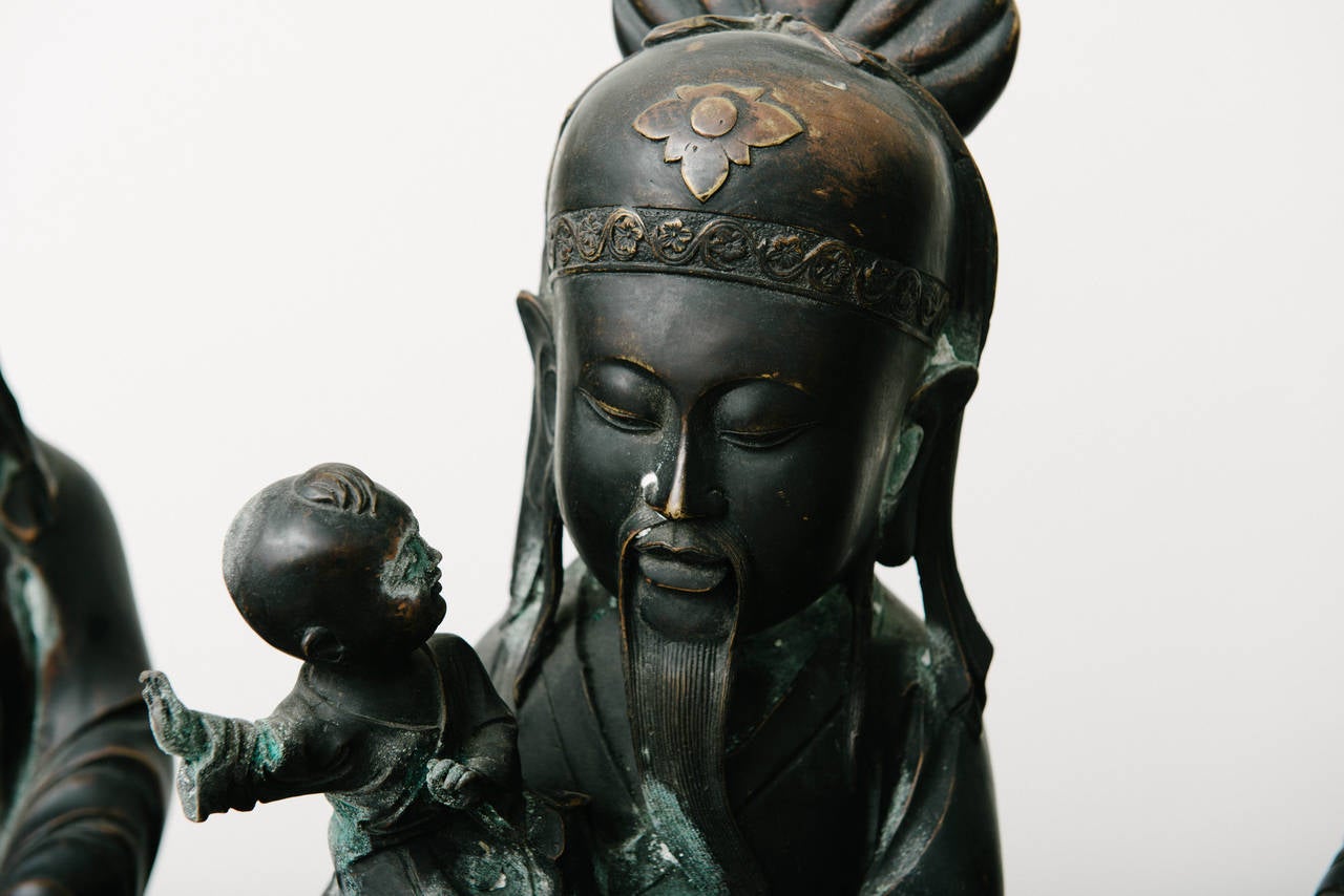 Chinois Three Wise Men - Figures en bronze de Fu Lou Shou  en vente