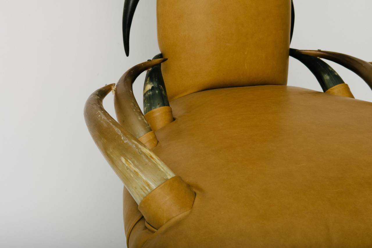 Vintage Leather Horn Chair In Good Condition In Houston, TX