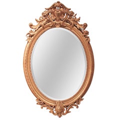 19th C French Louis XV Oval Giltwood Mirror