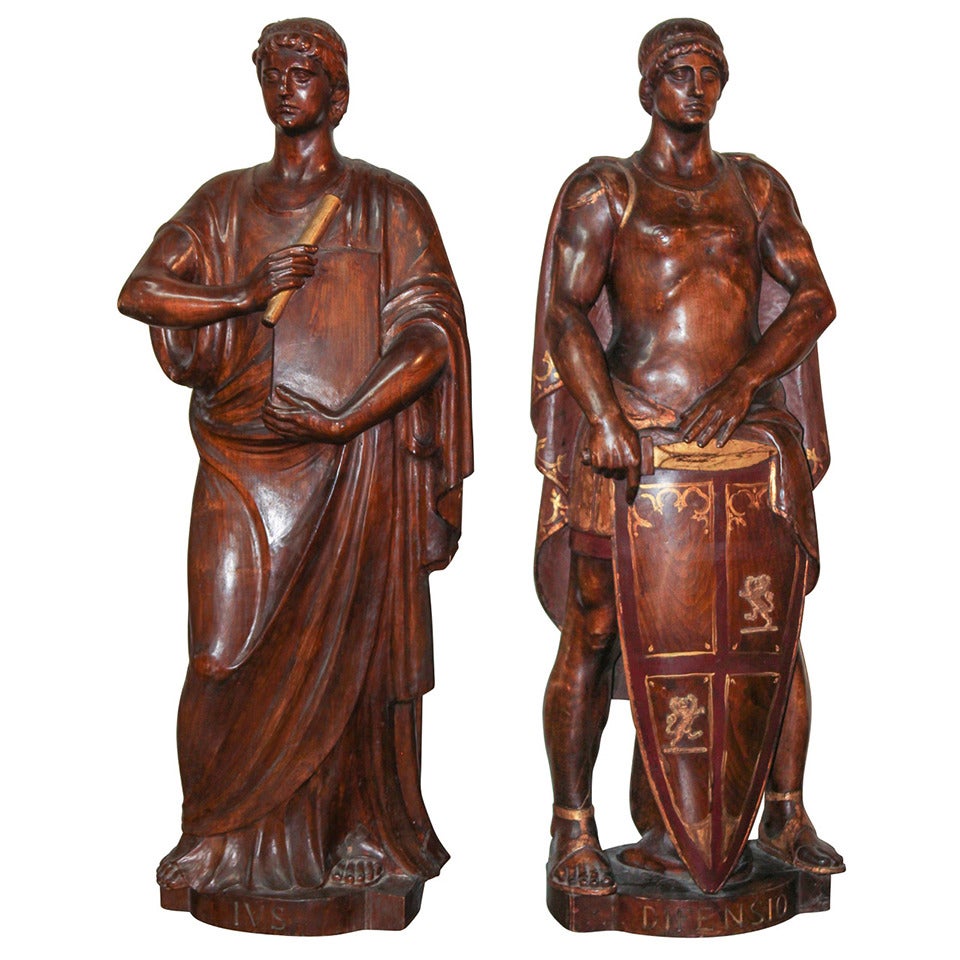 Pair of 19th Century Carved Walnut Figures