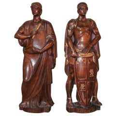 Antique Pair of 19th Century Carved Walnut Figures