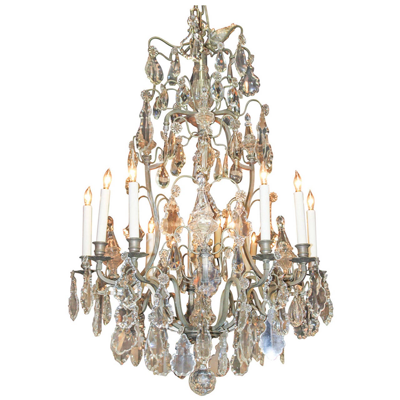 French Bronze and Crystal Chandelier For Sale at 1stdibs