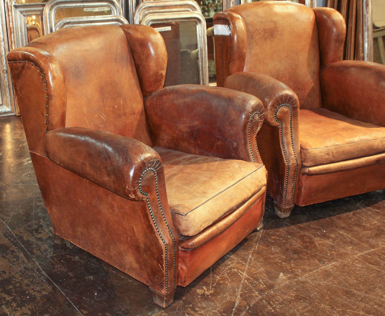 Pair of French Leather Club Chairs In Good Condition In Dallas, TX