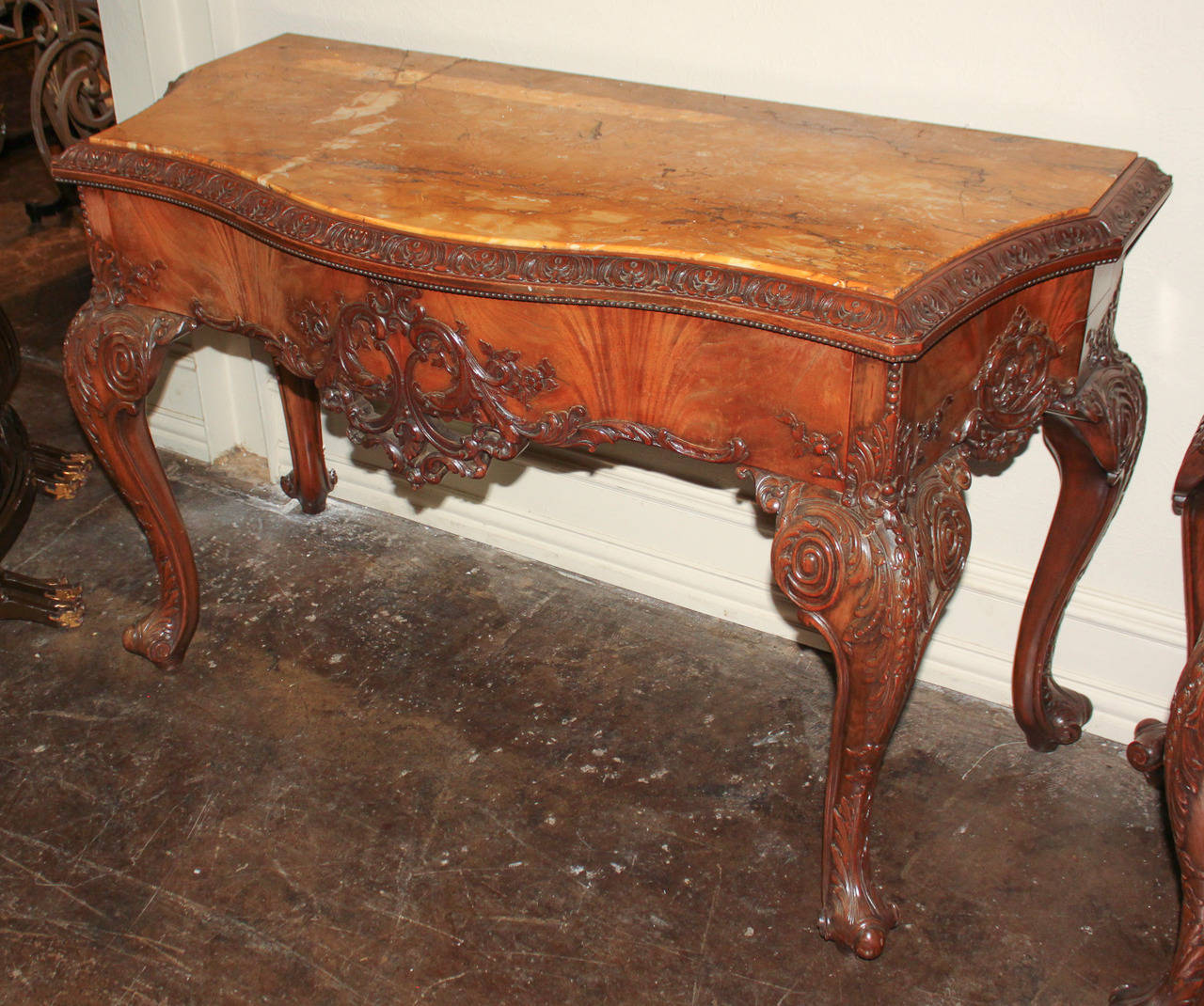 Carved Exceptional Pair of 19th Century English Console Tables