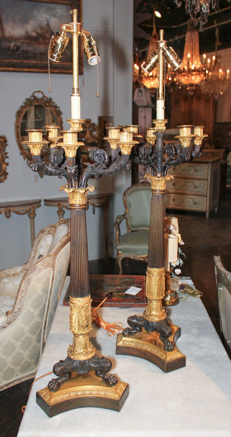 Gilt Large Pair of 19th c. French Empire Candelabra