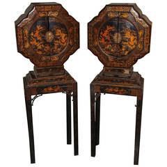 Rare Pair of English Chinoiserie Lacquered Cabinets
