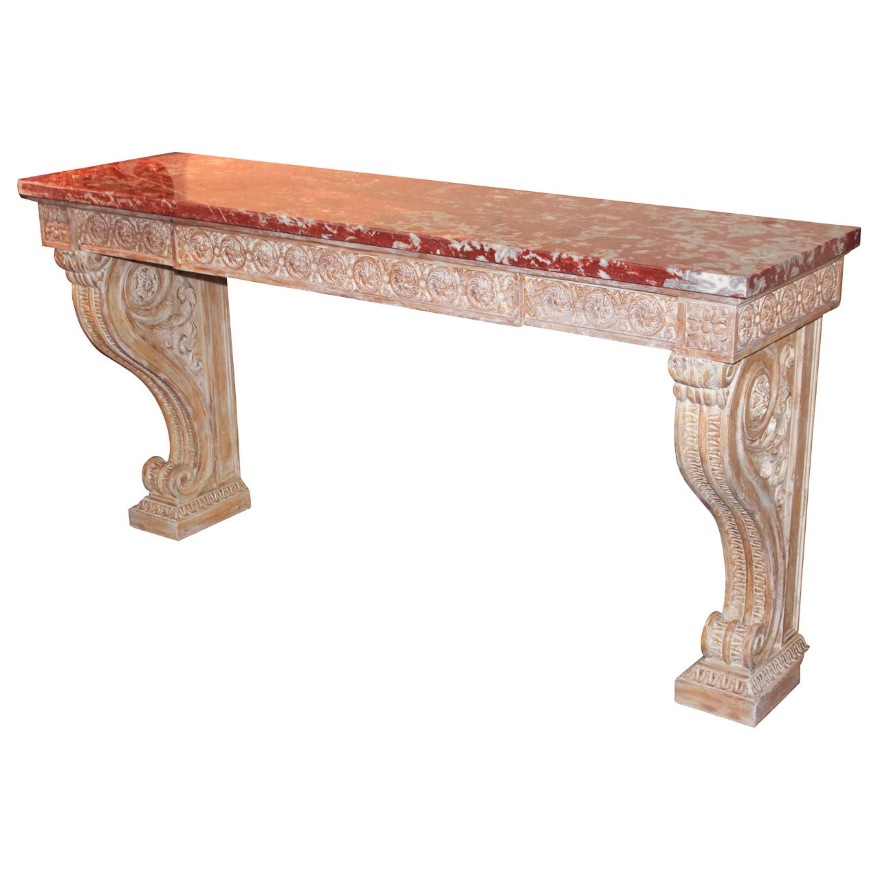 French Louis XIV Carved Marble-Topped Console