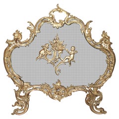 Antique 19th c. French Gilt Bronze Fire Screen