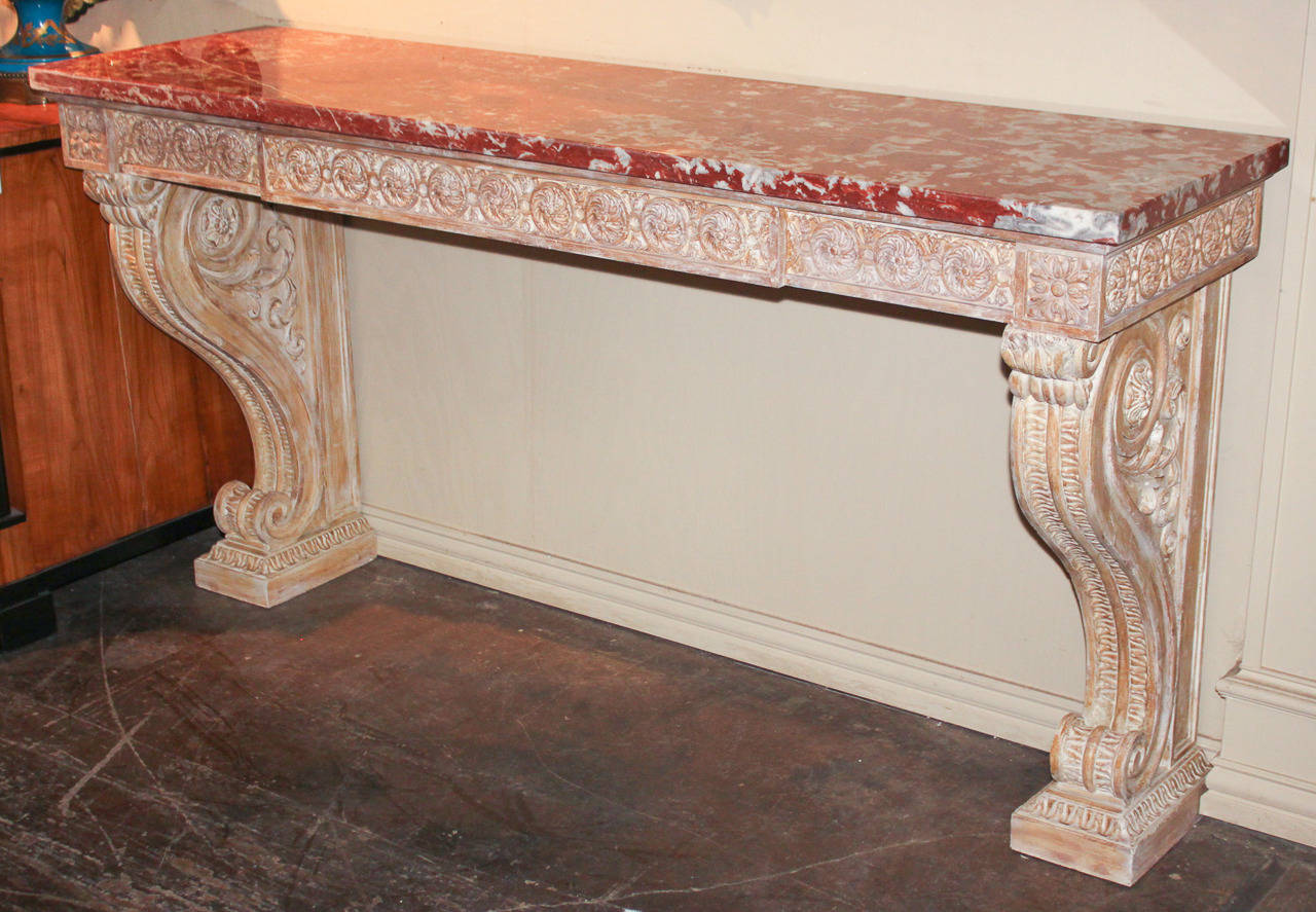 French Louis XIV Carved Marble-Topped Console 1