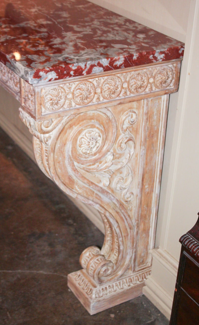 French Louis XIV Carved Marble-Topped Console 2