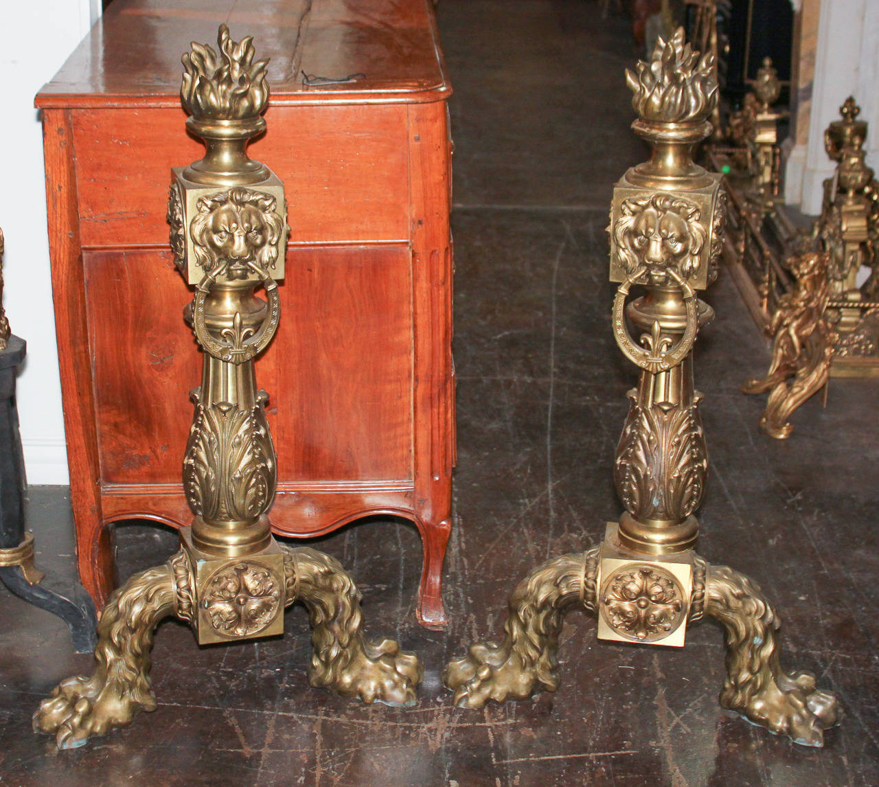 Monumental Pair of French Bronze Andirons 3