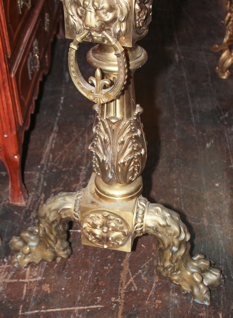 19th Century Monumental Pair of French Bronze Andirons