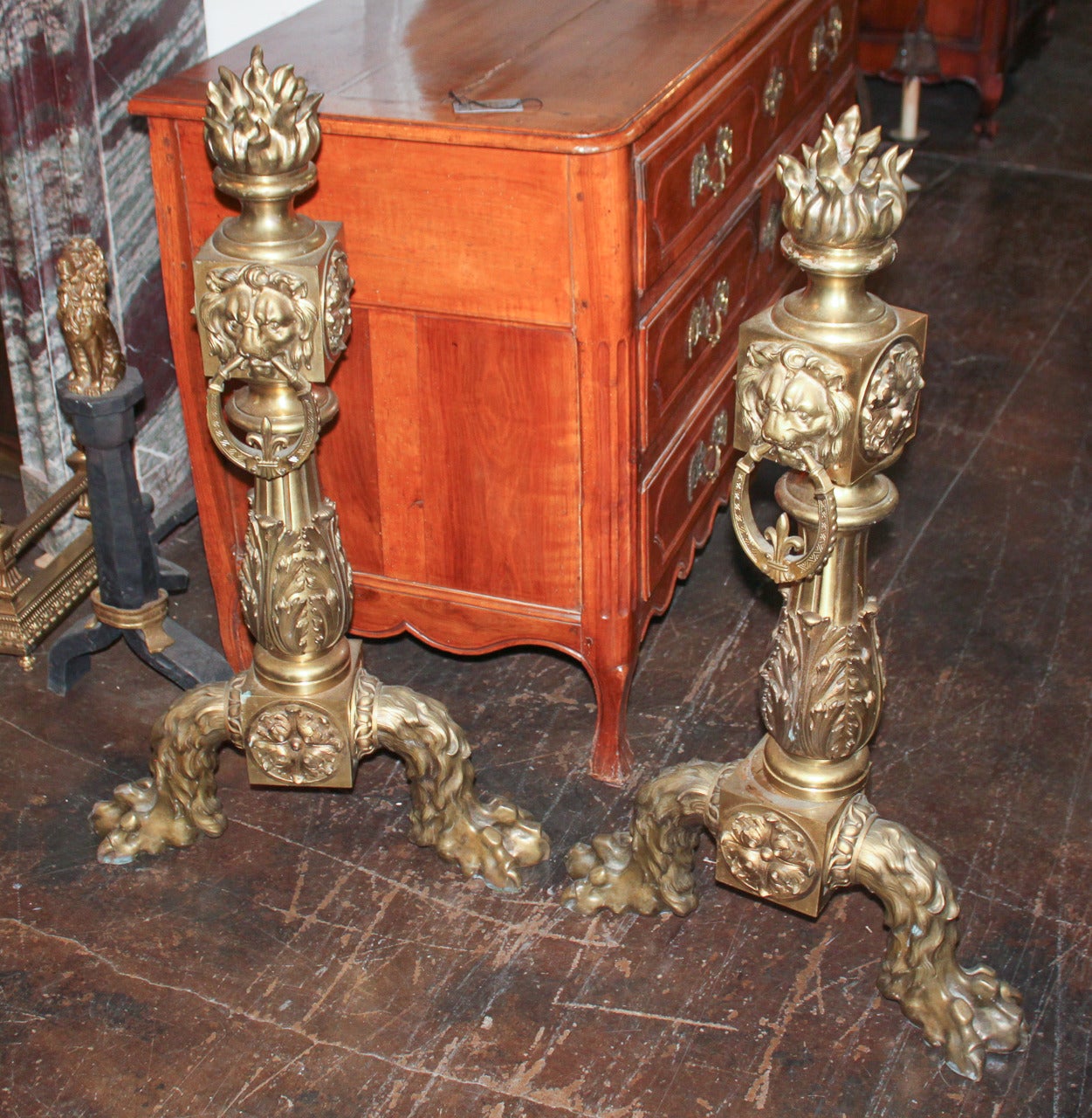 Monumental Pair of French Bronze Andirons 1