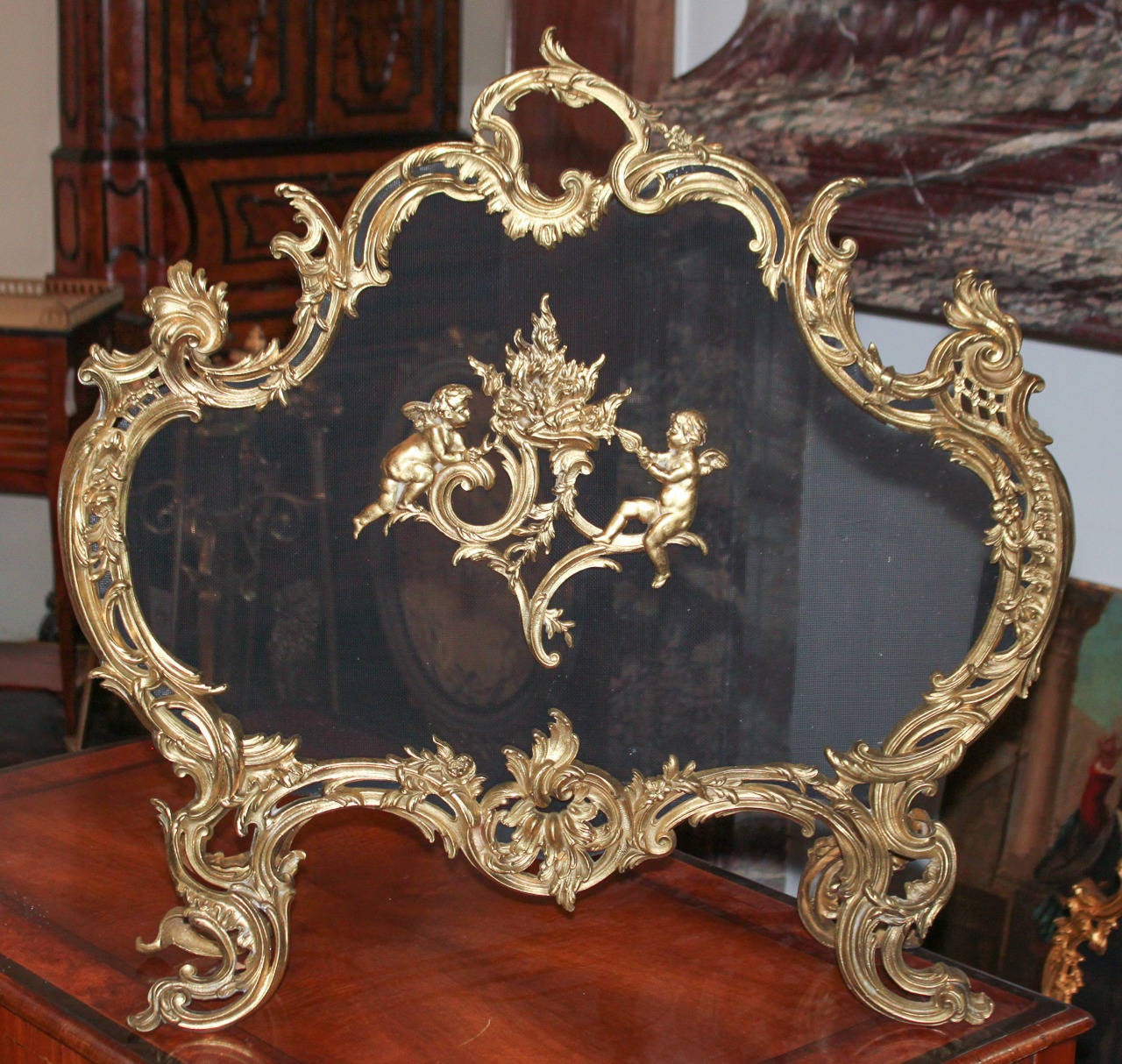 19th Century 19th c. French Gilt Bronze Fire Screen