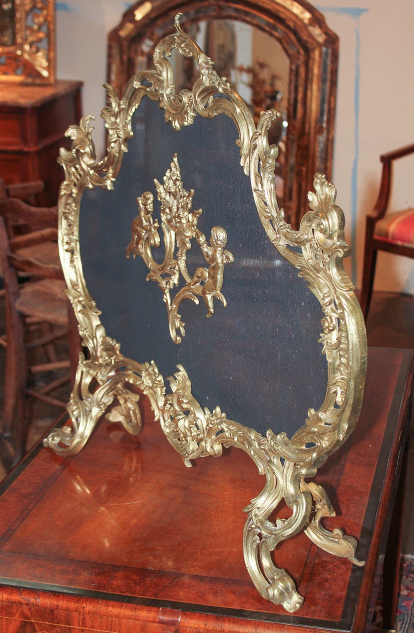 19th c. French Gilt Bronze Fire Screen 2