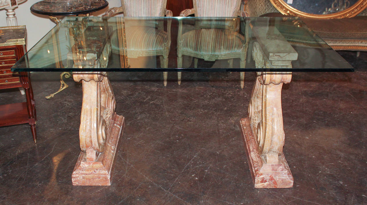 Superb 19th Century Marble and Glass Topped Dining Table In Good Condition In Dallas, TX