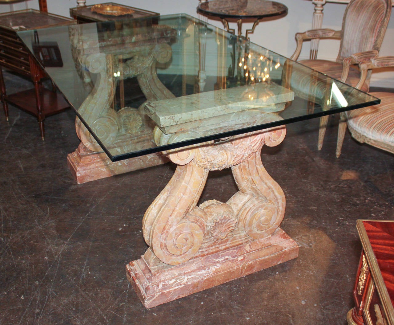 Italian Superb 19th Century Marble and Glass Topped Dining Table