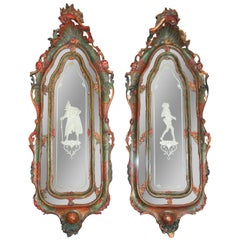 Antique Pair of 19th c. Italian Painted Mirrors