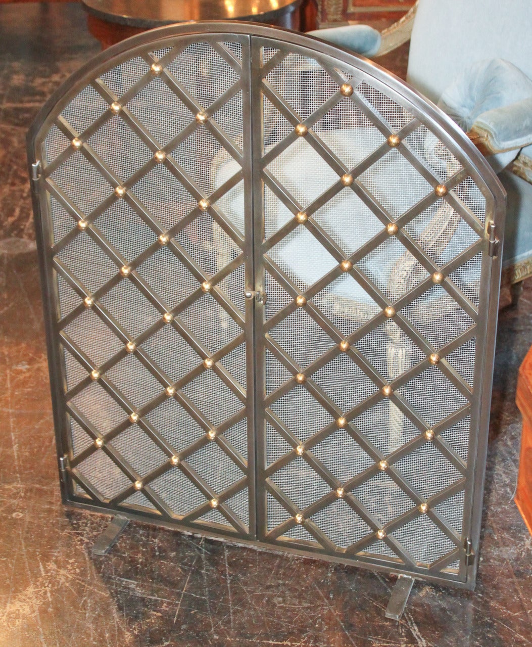 Legacy Custom Steel and Brass Fire Screen In Excellent Condition In Dallas, TX