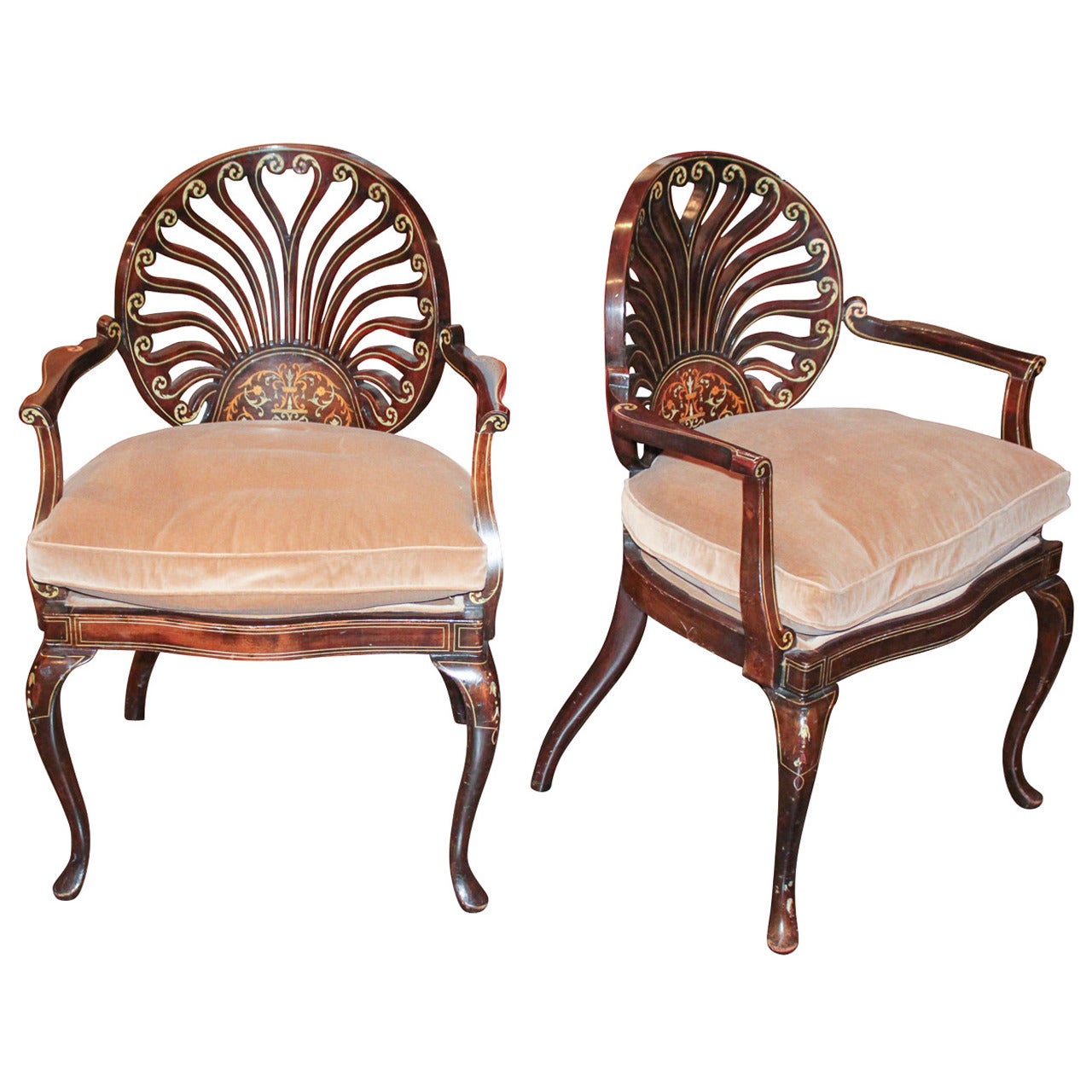 19th Century Pair of Italian Inlaid Armchairs