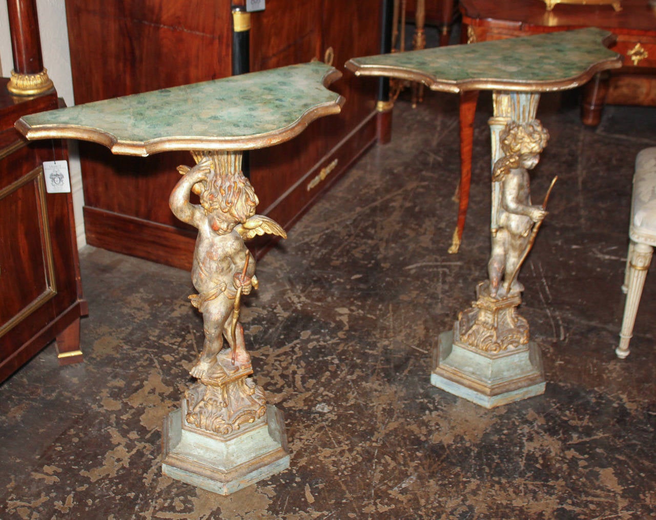 19th Century Pair of Italian Polychrome Side Tables 5