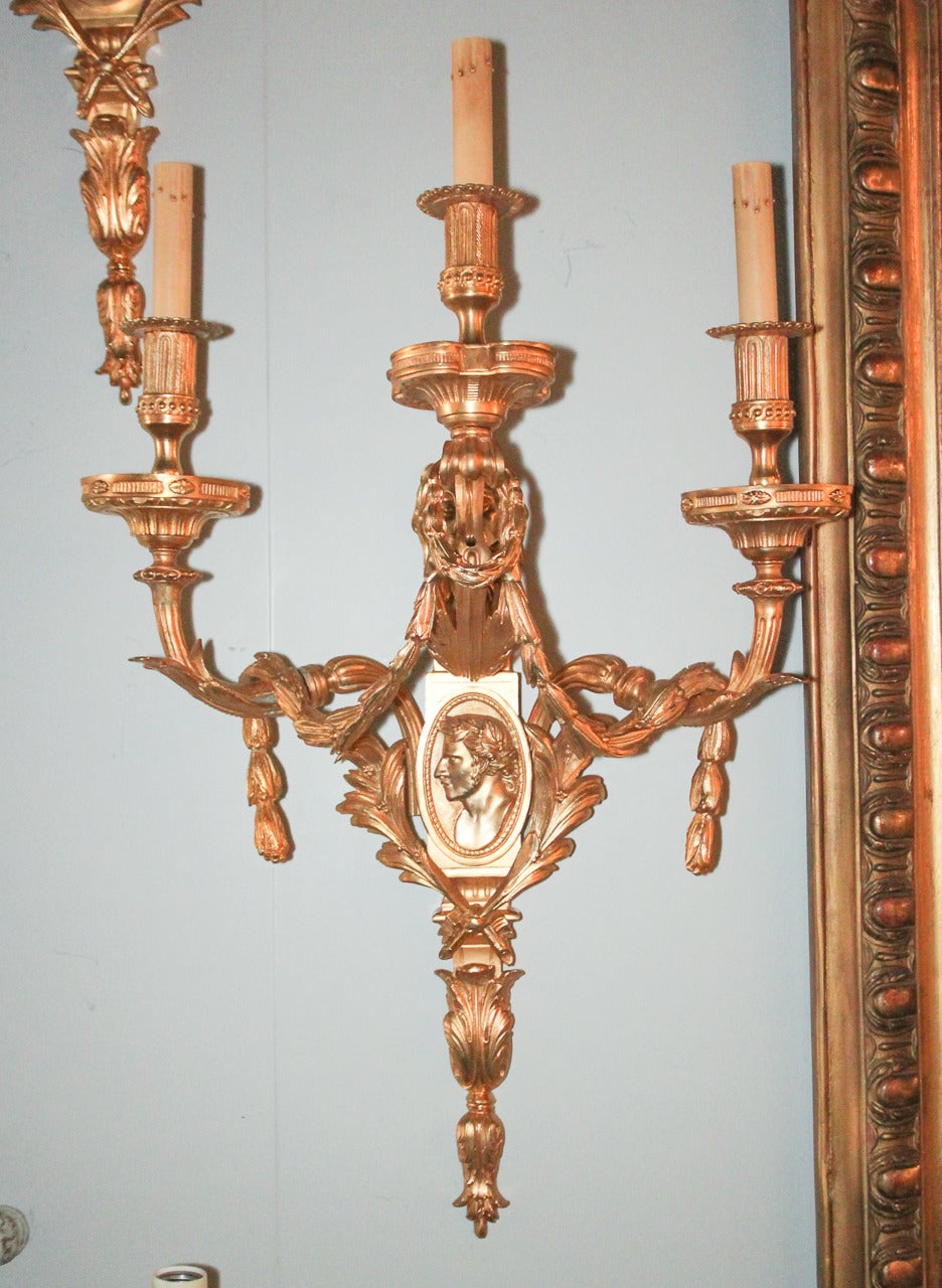 Large Pair of French Style Bronze Sconces 1