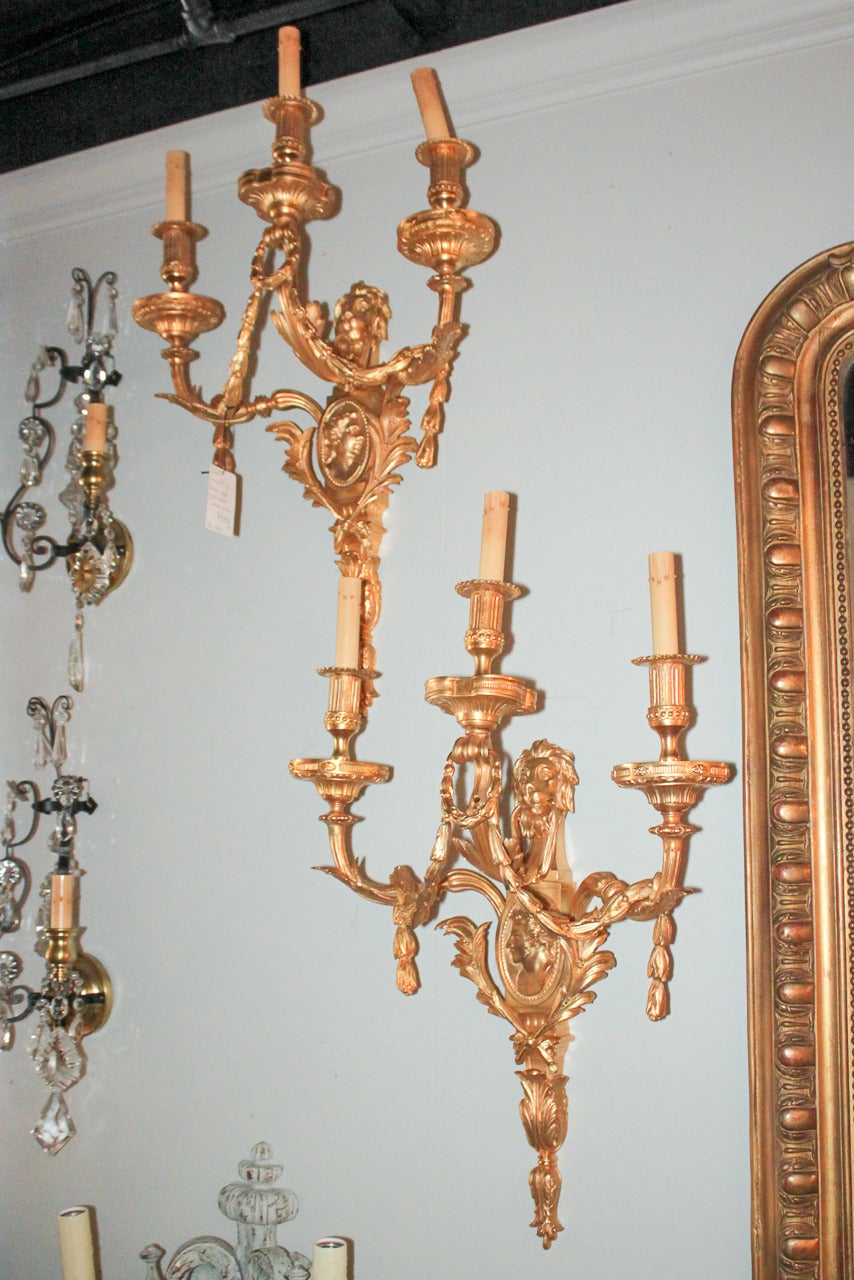 Large Pair of French Style Bronze Sconces 4