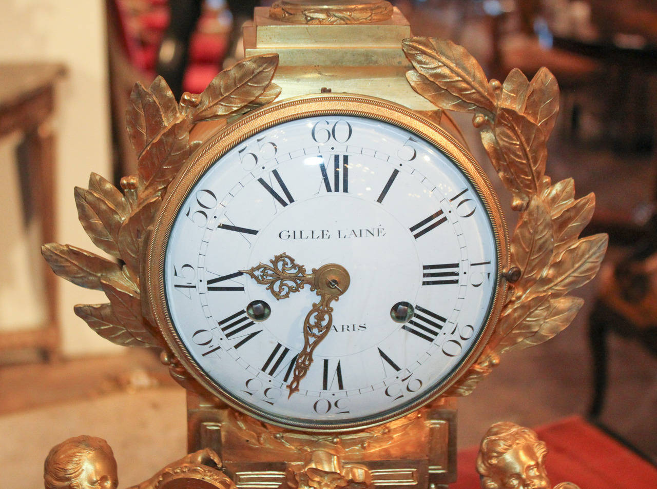 Gorgeous 19th century French gilt bronze clock with clock face reading 