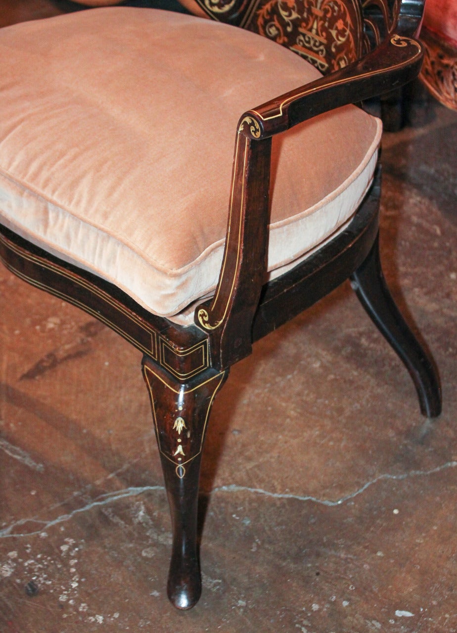 19th Century Pair of Italian Inlaid Armchairs In Good Condition In Dallas, TX